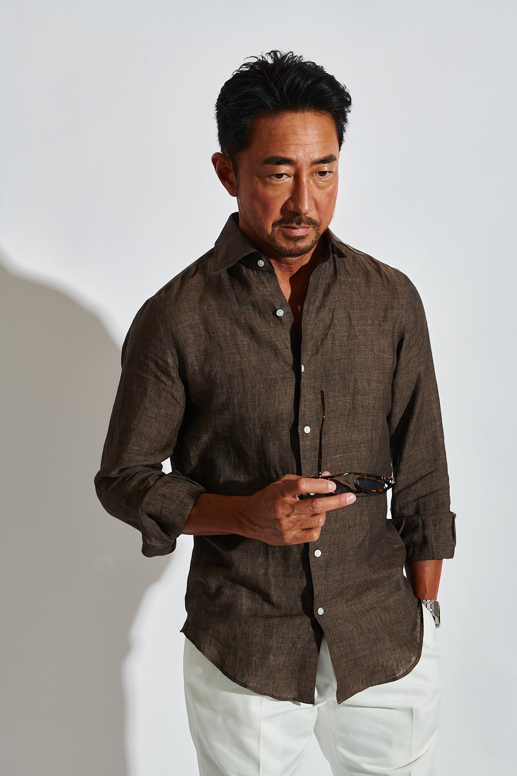 【2025春夏新色】 特別アンコール販売】頂上リネンシャツ BROWN【ラストチャンス トップス